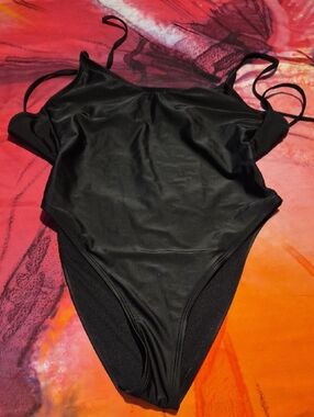 wild fable Black One-Piece Swim Suit with Thin Straps